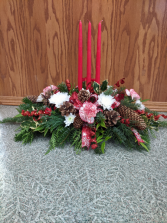 3 Candle Christmas Centerpiece Red & White Christmas Centerpiece
