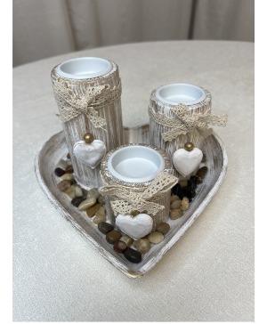 3 Candles in Heart Tray  