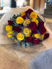 3 dozen mixed roses Wrapped Bouquet