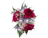 3 Mini Carnations, wax flower Wrist Corsage