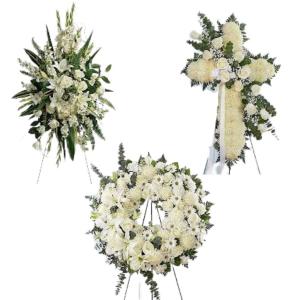 3 PC CUSTOM RIP PKG WAS $600-NOW $450 STANDING SPRAY, WREATH AND CROSS IN STORE CASH PURCHASE $425
