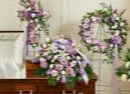 3 PC LAVENDER AND WHITE PACKAGE CROSS, CASKET, AND WREATH 