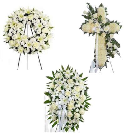 3 PC Custom PCKG/ WAS $650.00 NOW $325 WREATH, CROSS AND STANDING SPRAY