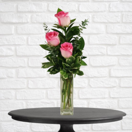 3 Pink Rose Bud Vase