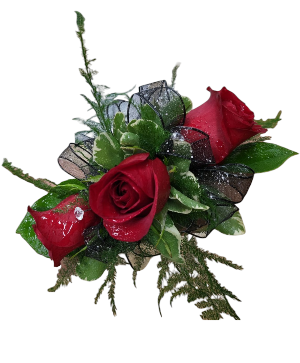 3 Reg Size Red Rose Corsage Choice of Ribbon Color