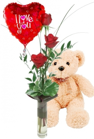 3 RED ROSES GIFT SET