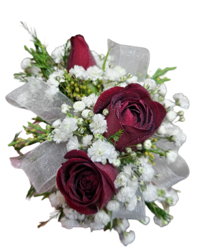 3 Mini Rose Corsage w/ Baby's Breath Choice of Ribbon Color