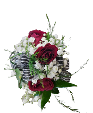 3 Mini Rose Corsage w/ Baby's Breath Choice of Ribbon Color