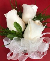 3 white rose with ribbon  Prom Corsage