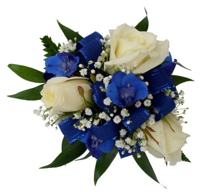 blue flower wrist corsage