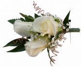 3 white Roses, wire Boutonniere