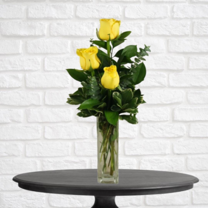 3 Yellow Rose Bud Vase
