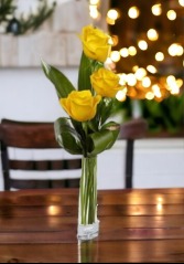 3 Yellow Rose Bud Vase Bright yellow Roses