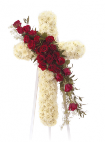 PASSIONATE WHITE CROSS 36" Standing Cross W/RED ROSE CLUSTER 