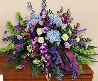 36" PURPLE ORCHID/BLUE HYDRANGEA CASKET SPRAY CASKET PIECE