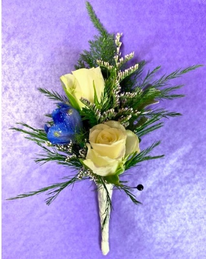 White Spray Roses & Blue Delphinium 