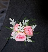 Pink spray roses with Dusty Miller Pocket Boutonniere