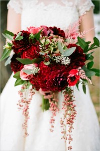 Berry Red + Gold Wedding Bouquet + Centerpieces  