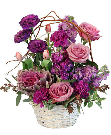Purple Showers Basket Arrangement in Henderson, NC | The People's Choice D'Campbell Floral D'Zign Studi
