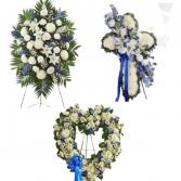 3PC WHITE/BLUE CUSTOM PACKAGE WAS $650 NOW $450 HEART, CROSS AND STANDING SPRAY