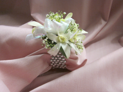 4 Dendrobium Orchid on Pearl Band, $40.00 