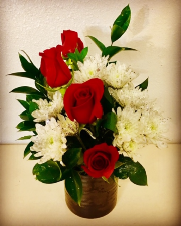 4 My Love 4 Red Rose with Glittery White Poms