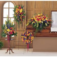 4 PC CELEBRATION OF LIFE PACKAGE PEDESTAL PIECE, STANDING SPRAY, CASKET, AND WREATH