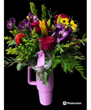 40oz Cup with fresh flowers 