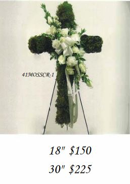 T198-2 Moss Cross with Floral Cluster Cross Easel