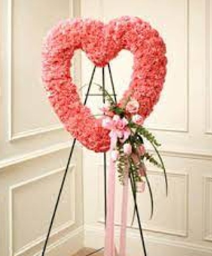 Pink Carnation Open Heart Wreath Wreath Easel