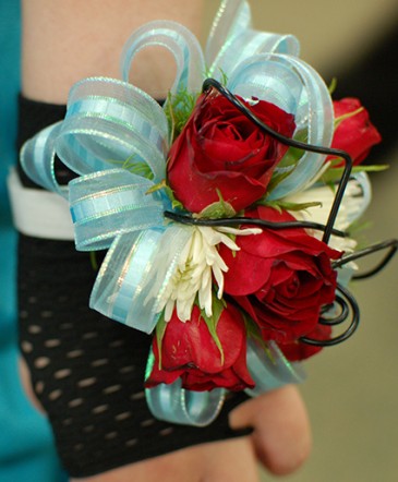 blue corsage for prom