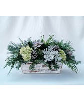 Frosted Winter Garden Wood Box Arrangement