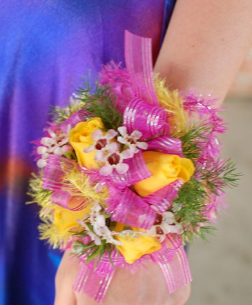 Yellow & Pink Prom Corsage Prom Flowers in Paris, ON | Upsy Daisy Floral Studio