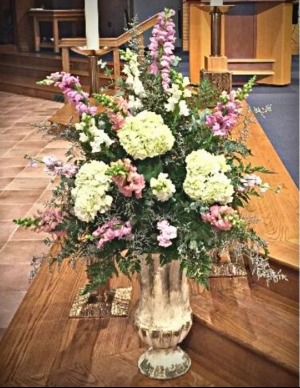 Rustic Urn with Flowers Church Ceremony Arrangement