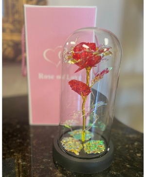 4k Gold Rose in a Glass with LED light 