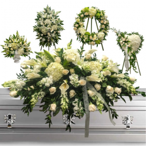5 Piece White Funeral set Items May be sold separately- Call for pricing