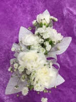 5 White Mini Carnation Wrist Corsage FHF-301 ***Pick Up Only***