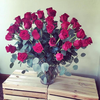 50 Elegant Red Roses Vase Arrangement
