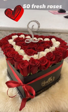 50 FRESH ROSES HEART BOX INITIAL INCLUDED