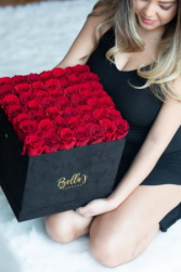 Large Square Suade Hat Box 50 Fresh Roses