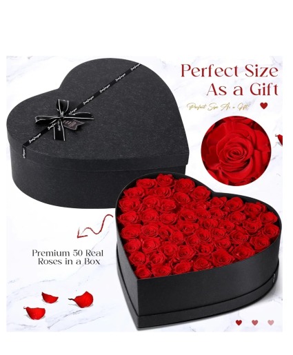 50 Red Forever Roses in heart shape box Valentine Forever Roses