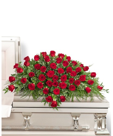 50 Red Roses Casket Spray Sympathy in Nevada, IA | FB FUNERAL FLOWERS