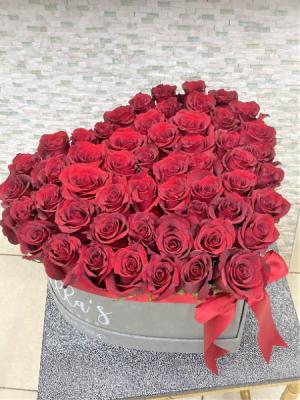 50 roses in a large heart box 