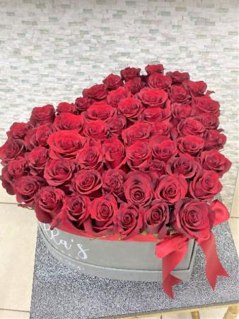 50 roses in large heart box 