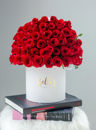 Classic Red Rose Box 50 Fresh Roses in Hat Box