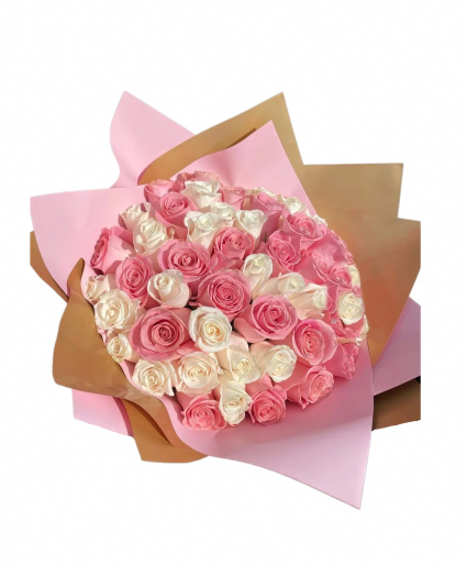 50 PINK & WHITE ROSES BOUQUET 