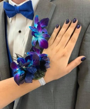 #59 Blue Bom Orchid Corsage and Bouttoniere Corsage and Bouttoniere