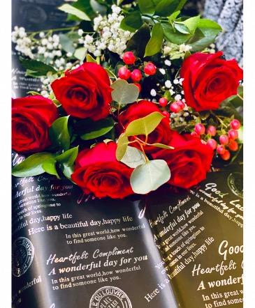 Fancy Romance Hand-Tied Bouquet- dozen. ' freedom' red roses in Clifton, NJ | Days Gone By Florist