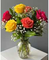 6 Mixed Colors of Roses with Babies Breath filler Fresh Flowers