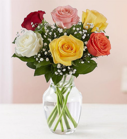 6 Mixed Roses Arranged Vase Arrangement